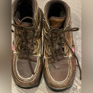 Tony Lama Brown Ankle Boots with Pink Accents